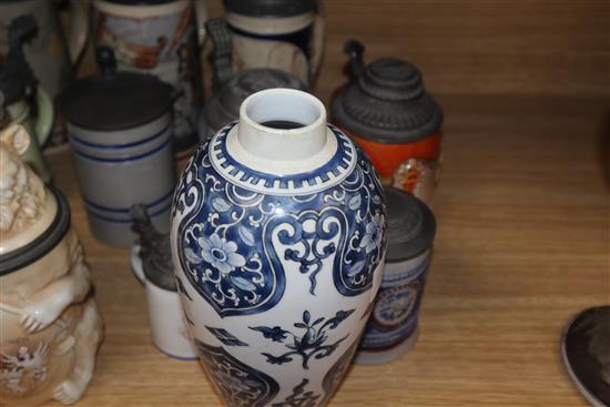 Two Persian Chinese enamel bowls and saucer, a blue and white vase, another plate and a dish